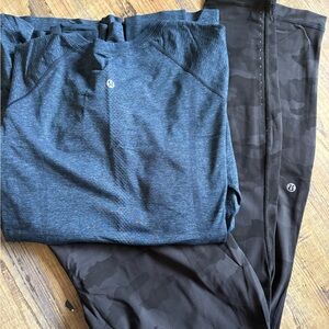 lululemon athletica Womens Navy Shirt and Black Camo Leggings